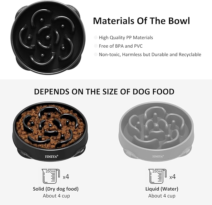 4 Cups Pet Food Bowls for Large Dogs 2Pcs Gray&Black
