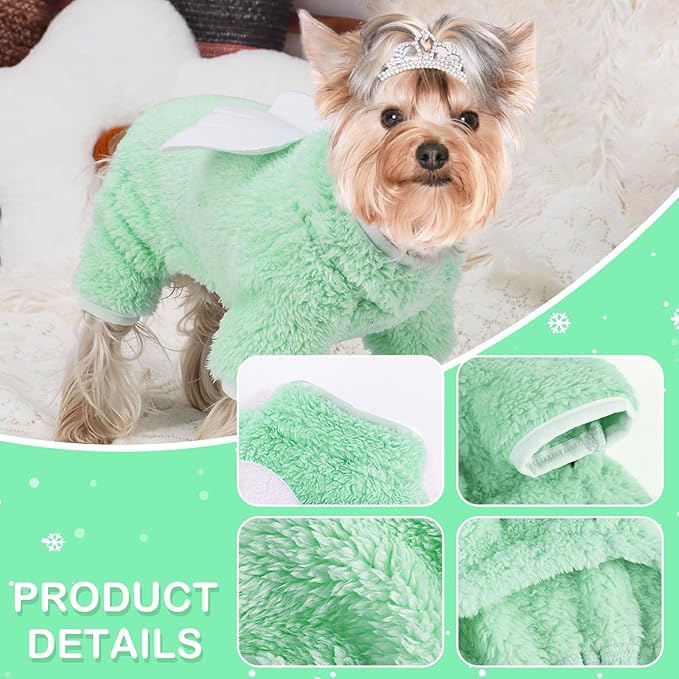 Dog Pajamas Small Dog Sweaters - Winter Warm Dog Jumpsuit, Soft and Stretchy 4 Legged Fleece Dog Clothes for Small Dogs Girl Boy (X-Small, Green)