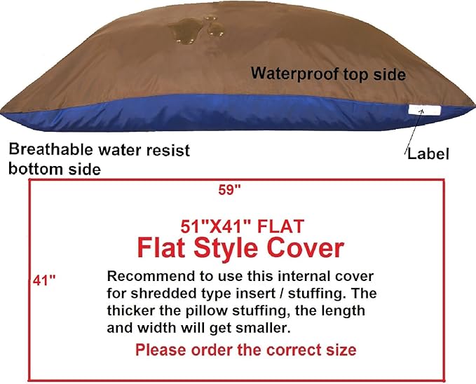 Dogbed4less 2 Pack Waterproof/Water Resistant Zipper Internal Pet Dog Bed Cover for XXL Large 55"X37" Pillow Bed - 59"x41" Flat (Cover Only)