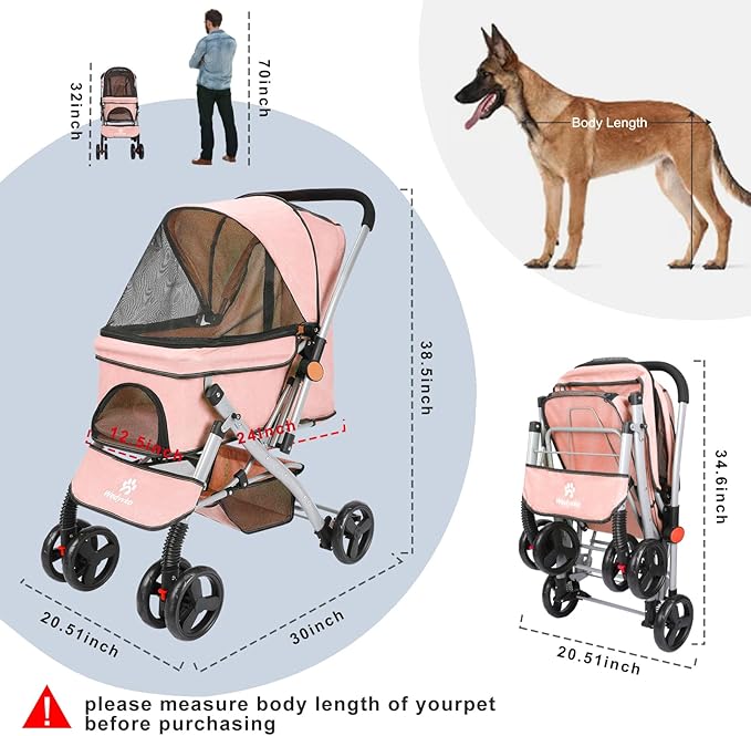 Pet Dog Stroller for Medium Small Dogs Cats (Pink-1)