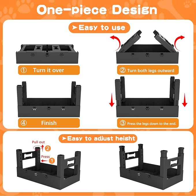 Elevated Dog Bowls 5 Height Adjustable with 2 Stainless Steel Dog Food Bowls Stand Non-Slip No Spill Dog Dish Raised Dog Bowl Adjusts to 3.1” 9”, 10”, 11”, 12”