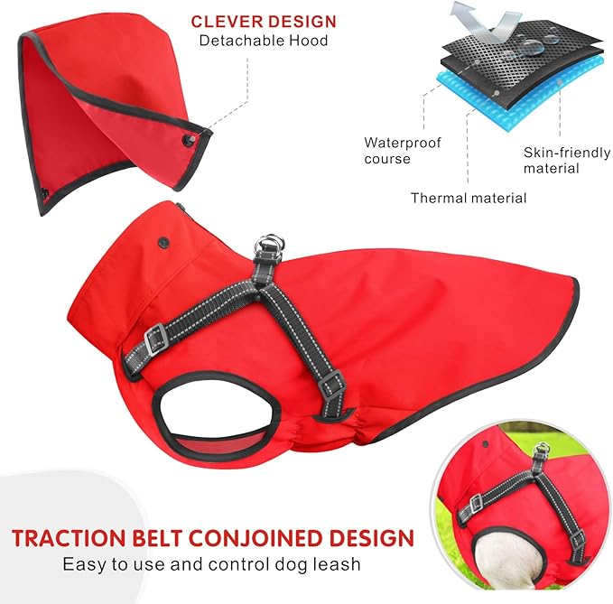 Mosucoirl Dog Raincoat Waterproof Dog Hoodie Reflective Dog Raincoat Hooded Adjustable Rain Jacket for Small Medium Large Dogs Puppies (Red, S)