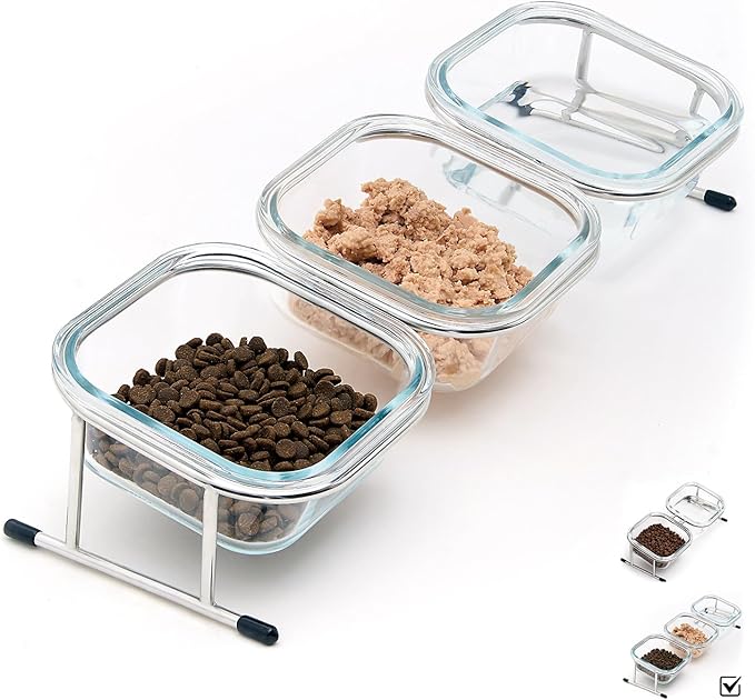 Elevated Cat Bowls 15° Tilted 3 Glass 4 Anti