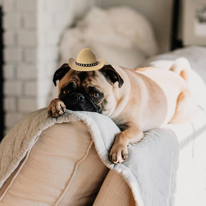 Dog Cowboy Hat Cat Cowboy Hat Mini Cowboy Hat for Dogs Cat Pet Cowboy Costume with Bandana Scarf Holiday Halloween Pet Party Decoration (khaki