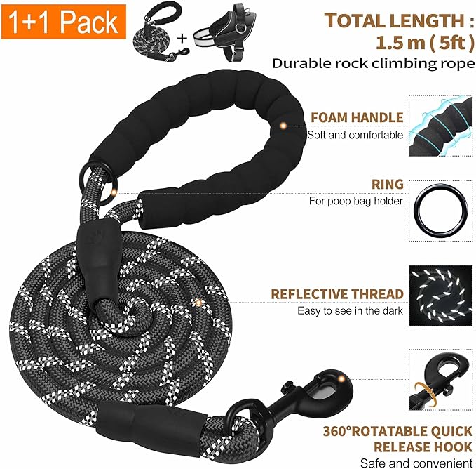 Haapaw Essential Dog Harness 3 Leash