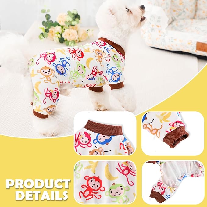 Dog Pajamas Cute Duck Soft Fleece Stretchy Dog Onesie Pet Pjs Fall Dog Clothes for Small Dogs Girl Boy (X-Small, Brown Monkey)