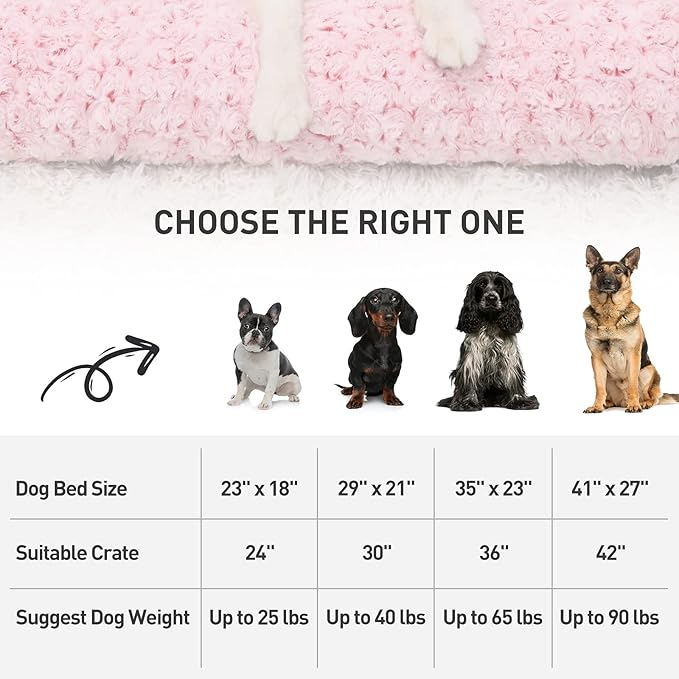 KSIIA Washable Dog Bed Deluxe Plush Dog Crate Beds Fulffy Comfy Kennel Pad Anti-Slip Pet Sleeping Mat for Large 35" x 23", Pink