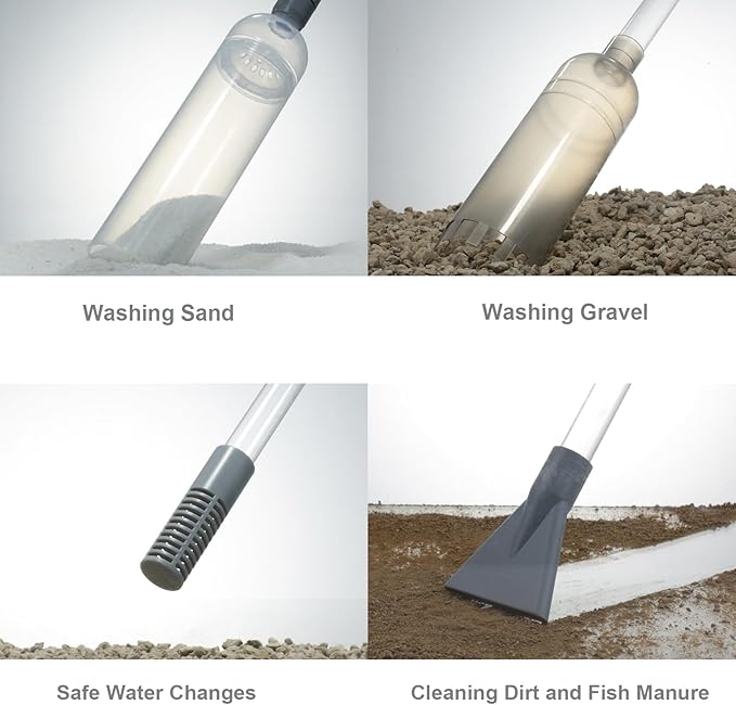 Aquarium Siphon Vacuum Cleaner Kit with Dual Vacuum Tubes for Various Tank Sizes and One Fish Net