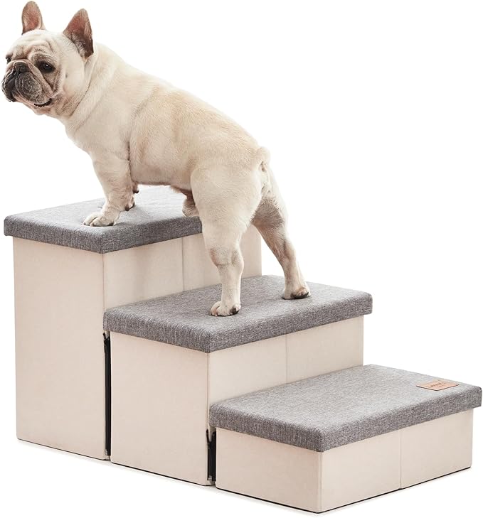 Love's cabin Dog Stairs for Small Medium or Large Dogs with Storage and Adjustable Steps 3-Step Gray 200 lbs