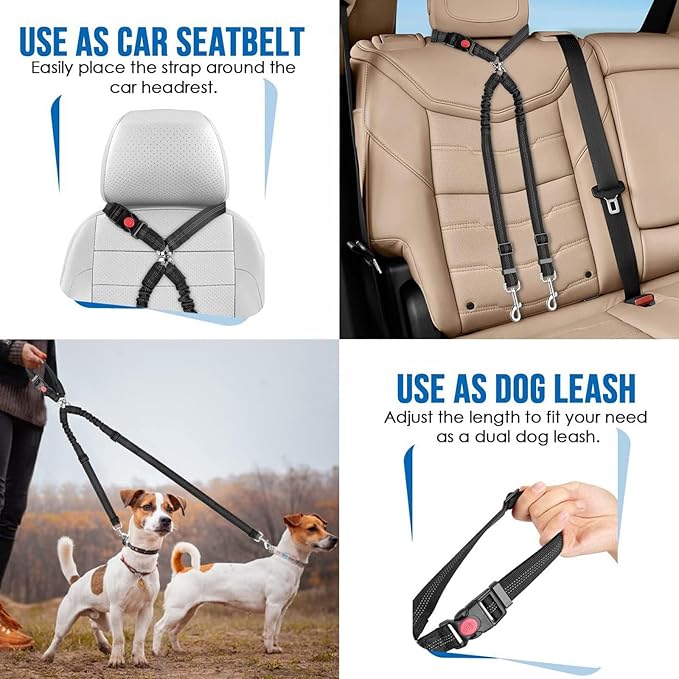 Yuehuam Dog Car Seat Belt 2023 Pet 2 Dogs, 360 Degree