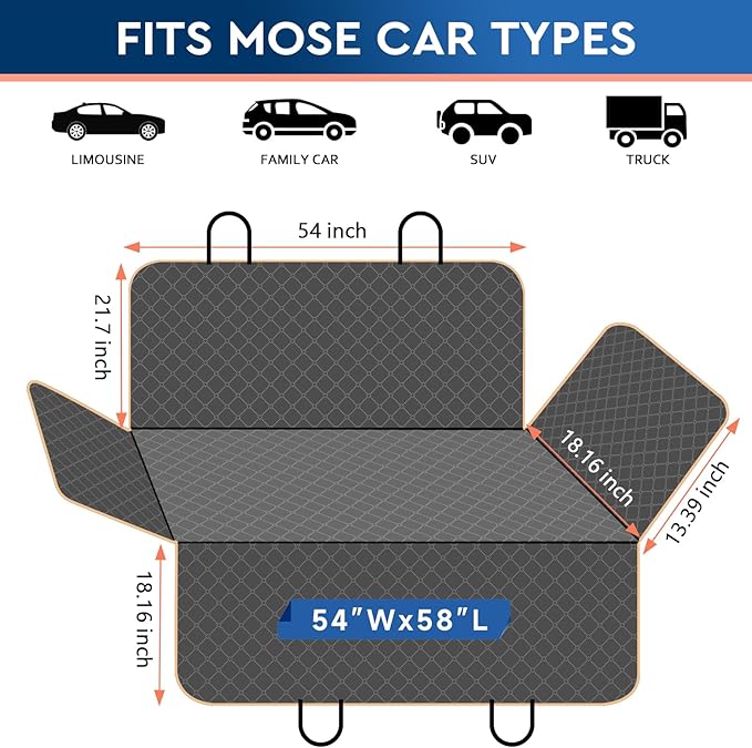Dog Car Seat Cover Dog Seat Cover for Back Seat Scratch Prevention Dog Hammock Protects Against Dirt Dog Seat Covers for Cars Fits for Small SUVs and Trucks 54"x 58"