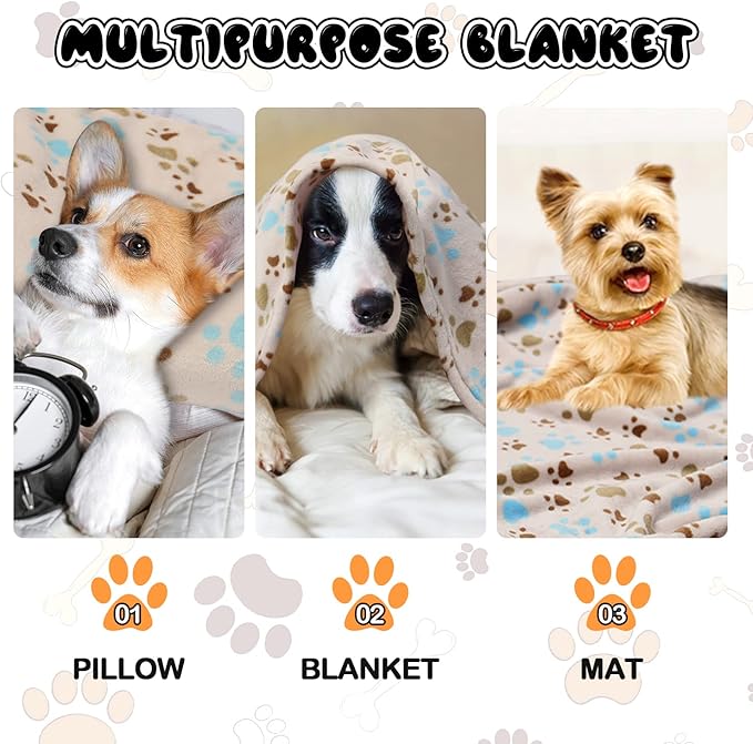 1 Pack 3 Blankets for Dogs Blankets for Large Dogs Large Dog Blanket Super Soft Fluffy Premium Fleece Pet Blanket Flannel Throw for Dog Puppy Cat Paw Beige,Blanket(41x31 inch)