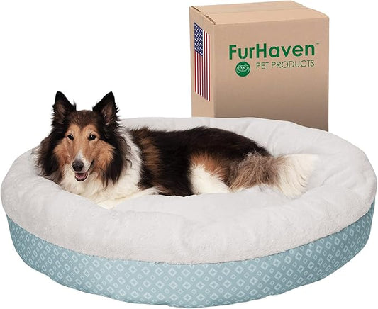 Furhaven 45" Round Donut Dog Bed for Large Dogs 90 lbs