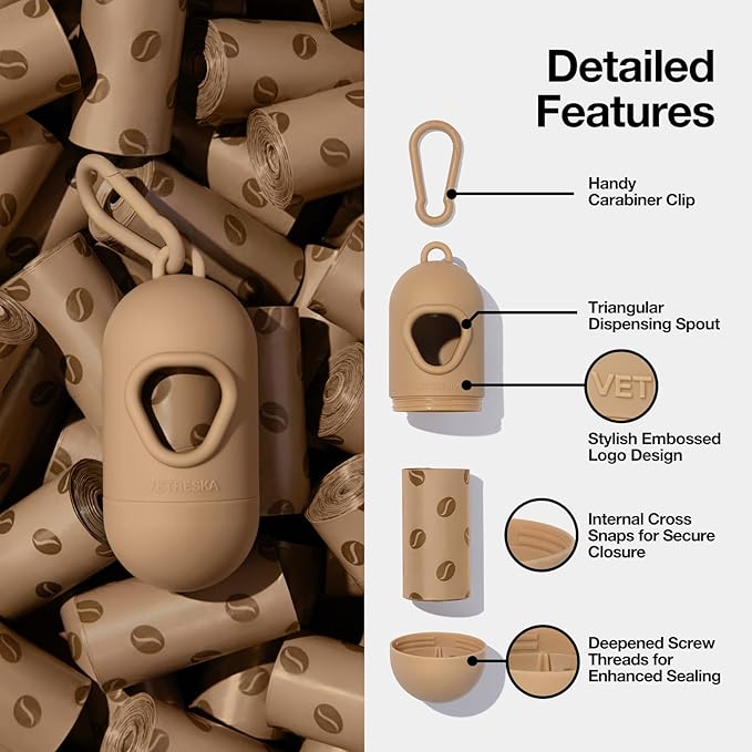 VETRESKA Dog Waste Bag Dispenser with Coffee Scent 1 Bag 105 Bags (7 Refill