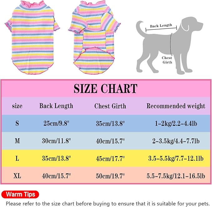 Small Medium Dog Clothes Rainbow Striped Dog Shirts Stretchable Long Sleeve Cat T-Shirt Pet Outfits for Chihuahua Yorkie Teddy (Pink Edge, X-Large)