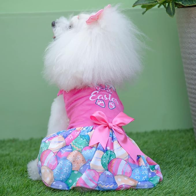 CuteBone Happy Easter Eggs Dog Dress Velvet for Small Dogs Girl Pink Puppy Dresses Dog Clothes CVA18L-D