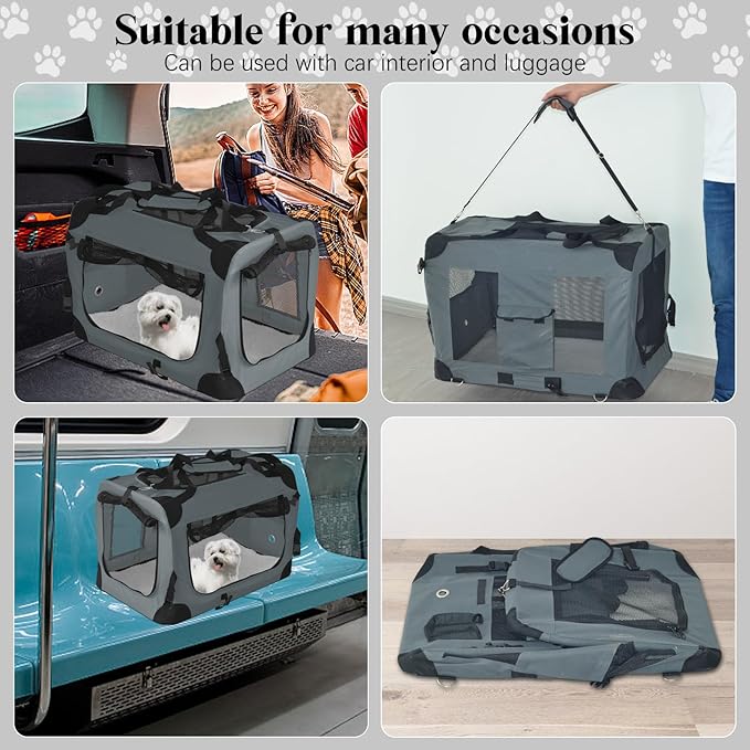 PET Foldable Dog Crate Folding Soft Dog Crate with Carrying Bag Dog Home & Dog Travel Crate Indoor & Outdoor Pet Home (Grey L-30 L 20" W 19" H)