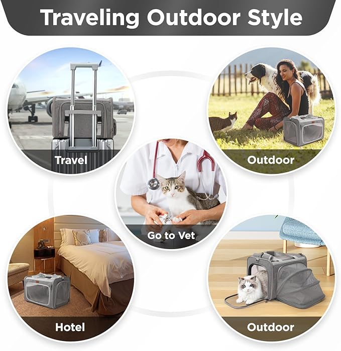 Grey Cat Carrier Small Dog Bag Expandable Puppy