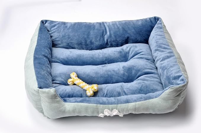 047393528407 Rectangle Pet Bed with Dog Paw Printing Toys 25" x 21", Brown/Coffe