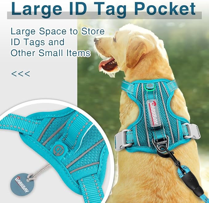 BARKBAY Dog Harness No Pull with ID Tag Pocket - Heavy Duty, Reflective, Easy Control for Large Dogs (Ocean Blue,L)