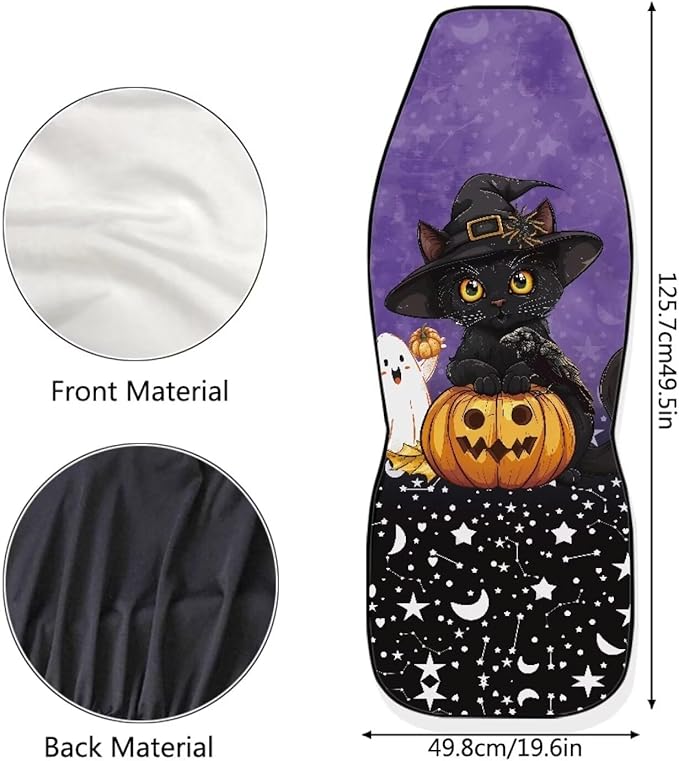 UNICEU Car Seat Covers Halloween Cute Cat Set 2Pcs Universal