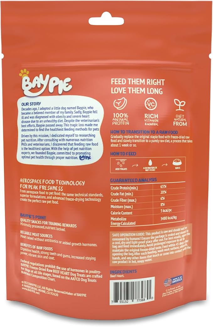 Freeze Dried Beef Hearts for Dogs & Cats 3.5oz, One