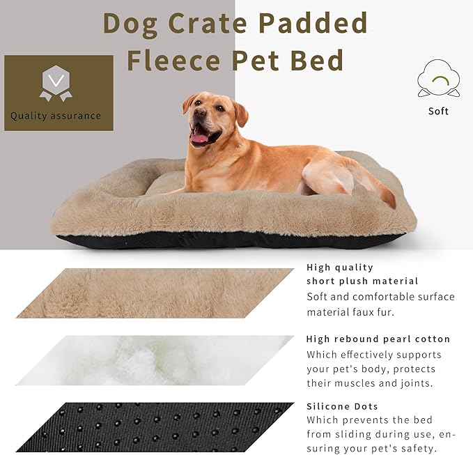 Plush Dog Beds for Large Dogs for 42 Inch Dog Crate Bed 42x28,Khaki Dog