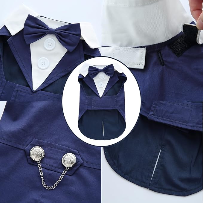 Puppy Tuxedo with Detachable Bowtie Prom Wedding Formal Wear Prince Costume for Small Dog (Large