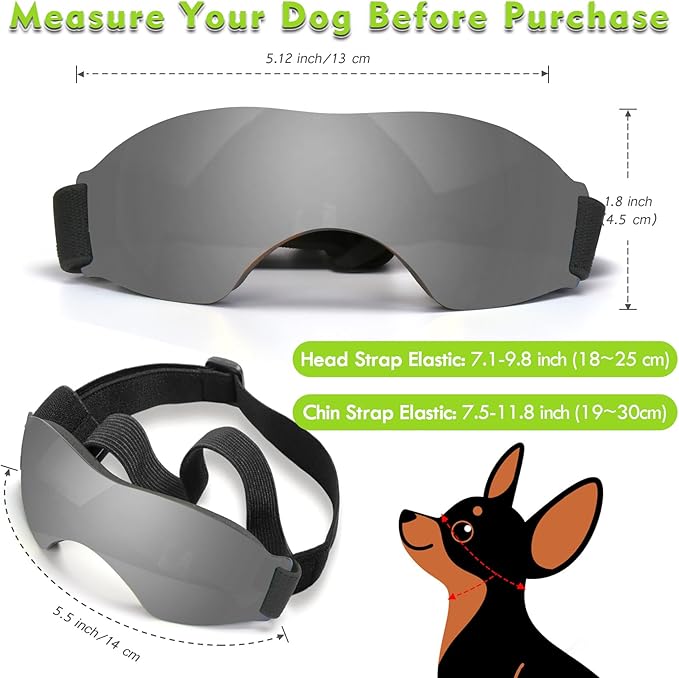 Small Dog Sunglasses, UV Protection Dog Goggles for Small to Medium Breed Dog, Windproof Antifog Pet Glasses for Puppy with Adjustable Strap (Black)