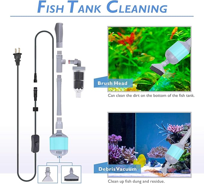 hygger 360GPH Electric Aquarium Gravel Cleaner 5 in 1 Automatic 15W