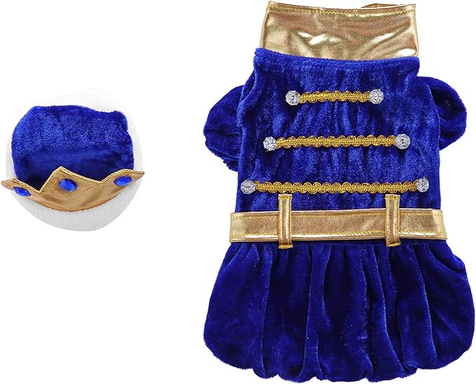Yoption Dog Cat Prince Costumes with Crown Hat