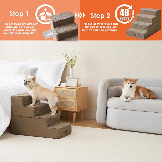 EHEYCIGA Dog Stairs for Bed 20”H 4-Step Extra