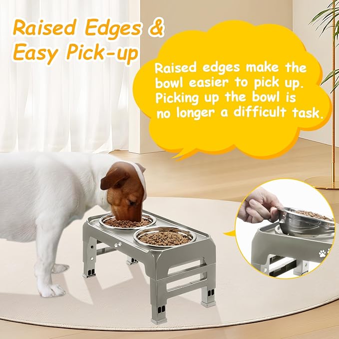 Elevated Dog Bowls for Small Dogs 3 Height Adjustable Raised Dog Bowl Stand with 25oz Stainless Steel Dog Food Bowls Anti-Slip Small Dog Feeder Adjusts to 7.5" 6", 2.75",