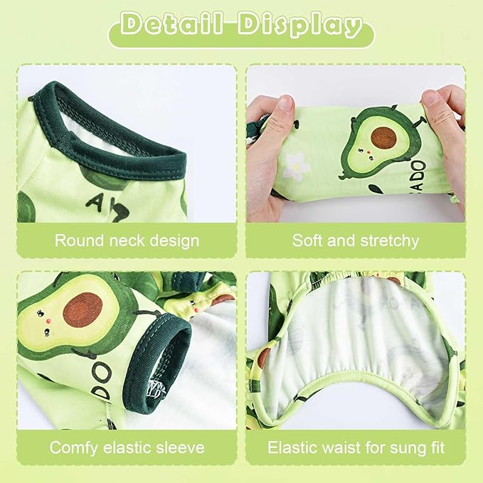 Dog Pajamas Pjs Spring Summer Dog Clothes for Small Dogs Girl Boy Soft Stretchy Puppy Clothes Onesie Cat Pet Jammies Outfit (Avocado