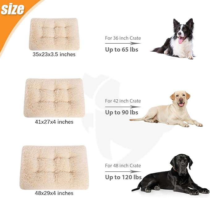KSIIA Dog Crate Bed Washable Jumbo Dog Beds for Large Dogs Deluxe Plush Fluffy Comfy Thick Kennel Pad Anti-Slip & Anti-Scratch Pet Sleeping Mat 48 x 29 Inch,