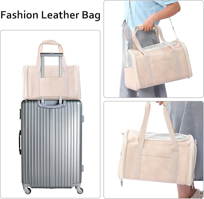 Fashion Leather Dog Carrier Cat Carrier Airline Approved Pet Carrier for Small Medium Dogs Cats Under 15Lbs