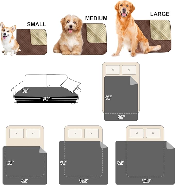 NICETOWN Waterproof Dog Bed Cover Pet Blanket with Anti-Slip Back for Furniture Bed Couch Sofa Cat Blanket Mat for Loveseat Sofa Recliner L-Shape Sofa 30" W 70" L, 1 Piece