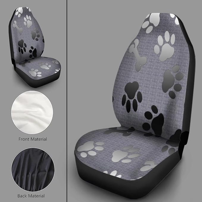 Grey Black Dog Paw Bones Printed Car Seat Cover only for Front