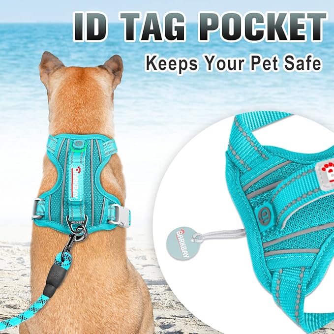 BARKBAY No Pull Dog Harness Large Step in Reflective Dog Harness with Front Clip and Easy Control Handle for Walking Training Running with ID tag Pocket(Ocean Blue