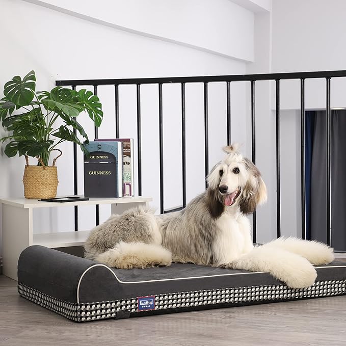 Laifug Orthopedic Memory Foam Extra Large Dog Bed with Pillow and Durable Water Proof Liner & Removable Washable Cover & Smart Design (Large (46"x28"x8")