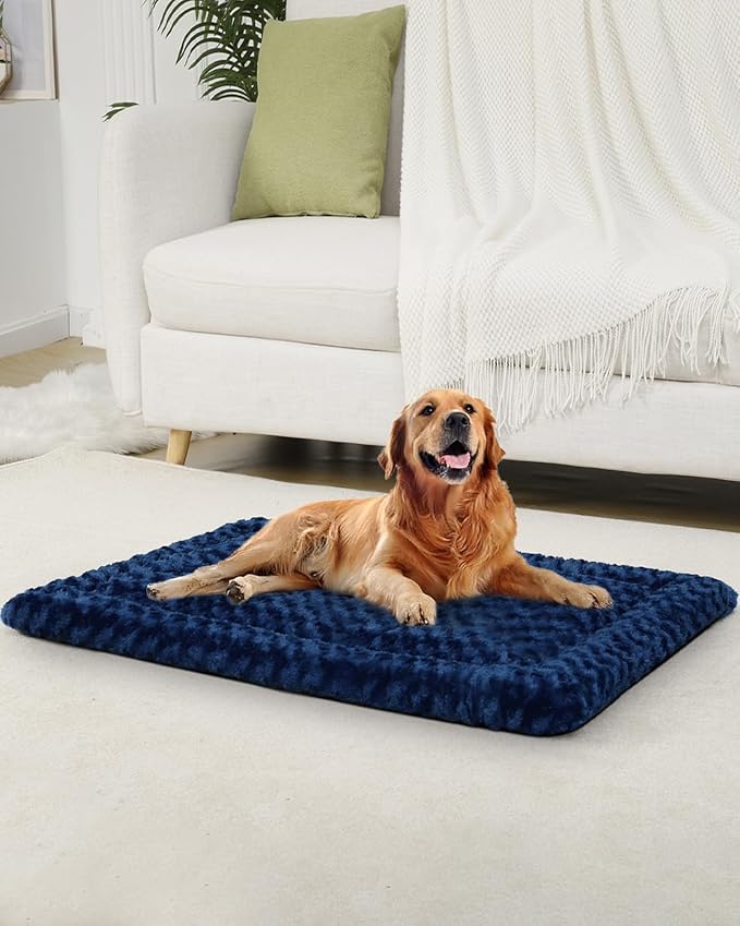 Washable Dog Bed Mat Reversible Dog Crate Pad Soft Fluffy Pet Kennel Beds Dog Sleeping Mattress for Large Jumbo Medium Small Dogs 41 x 27 Inch,