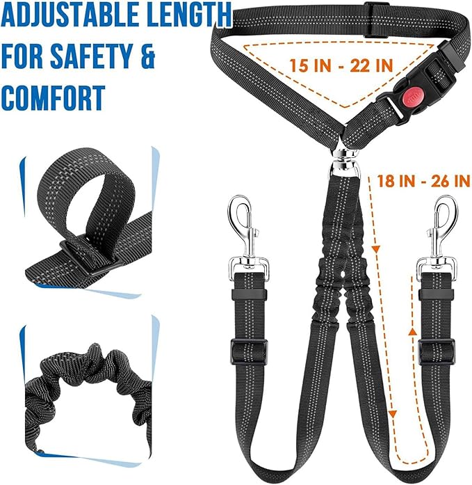 Yuehuam Dog Car Seat Belt 2023 Pet 2 Dogs, 360 Degree