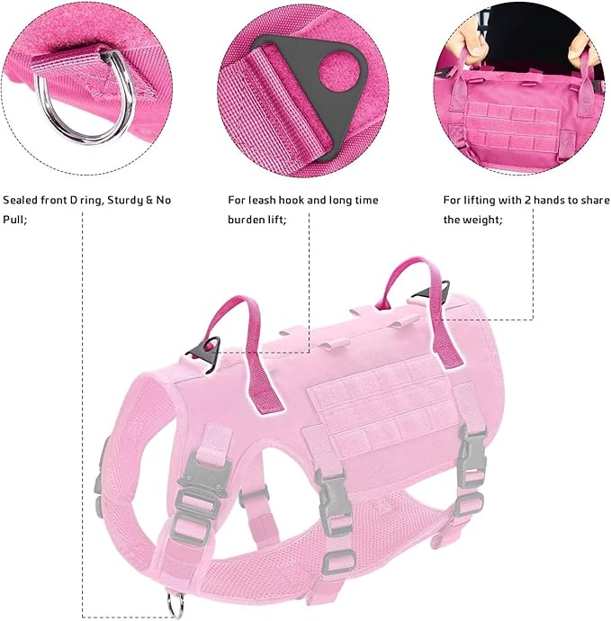 Forestpaw Pink Tactical Dog Harness for Large Dogs