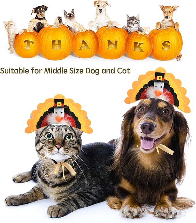 Vehomy Dog Thanksgiving Costume Pet Dog Turkey Headband 3Pcs