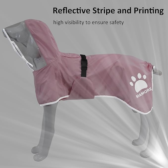 MAMORE Dog Raincoat Hooded Poncho,Waterproof Dog Rain Coat with Reflective Strip, Adjustable Lightweight Dog Rain Jacket with Double Layer for Large Medium Small Dogs (Pink, XXX-Large)