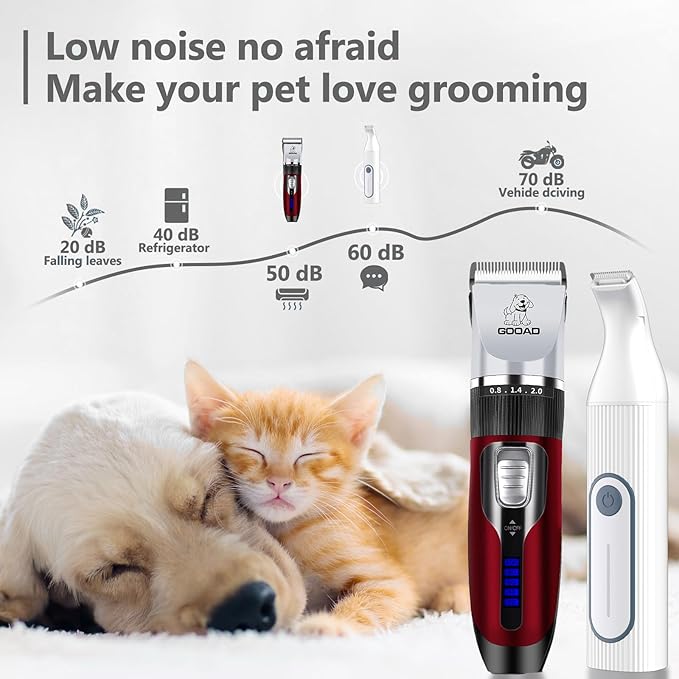 Dog Clippers Grooming Kit Hair Clipper -4 in 1Low Noise -Rechargeable-Cordless Quiet Paw Trimmer Nail Grinder