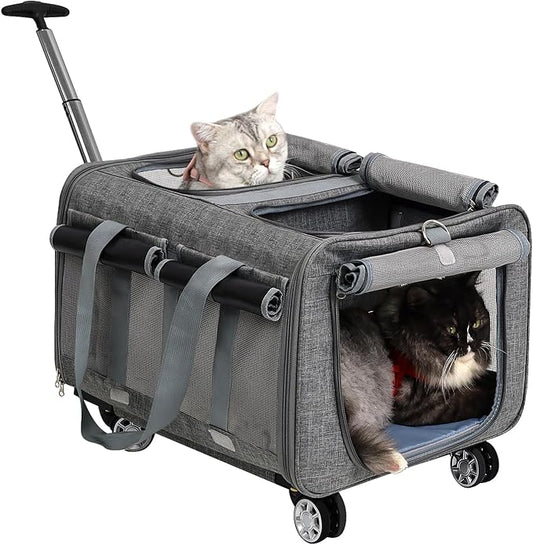 Cat Carrier with Wheels for 2 Cats 2 Cats, 21" x 17" x 13" Not