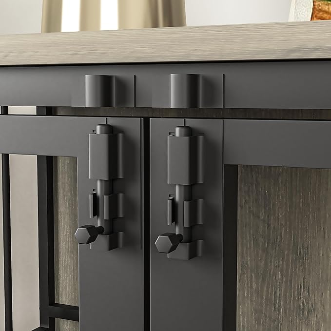 NicBex Dog Crate Furniture Dog Cage with 360 Degree Rotation Height Adjustable Feeding Bowls