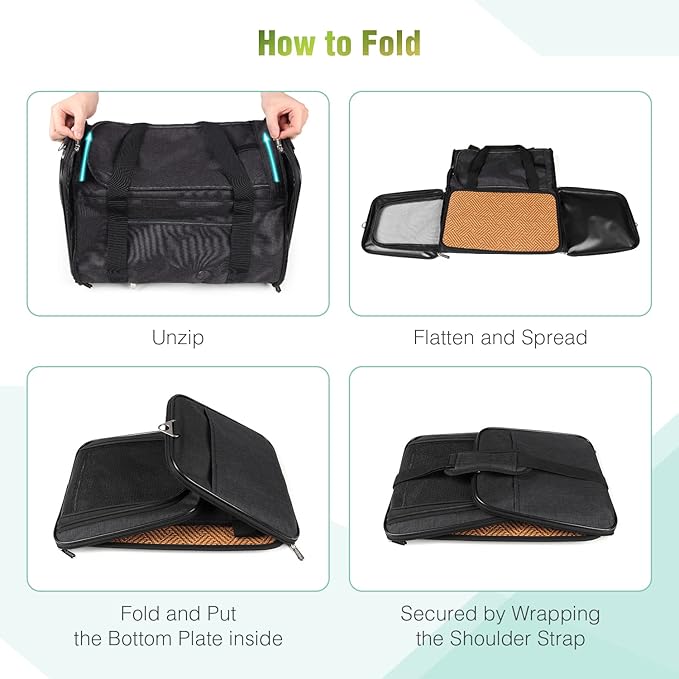 YUDODO 25 lbs Lightproof Pet Carriers Airline Approved Dog Cat Travel Soft Sided Carrier Reflective Mesh Safe Pet Cat Carrier Foldable Portable Small Animal Rabbit Puppy Cat Carrier (Large