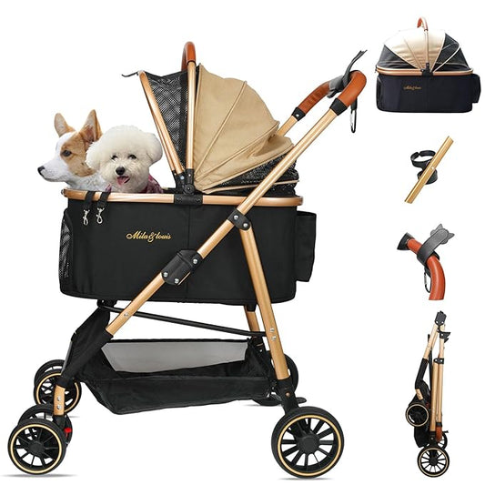 MILA&LOUIS 3 in 1 Folding Pet Stroller 4 Wheels 30lbs, Dog/Cat